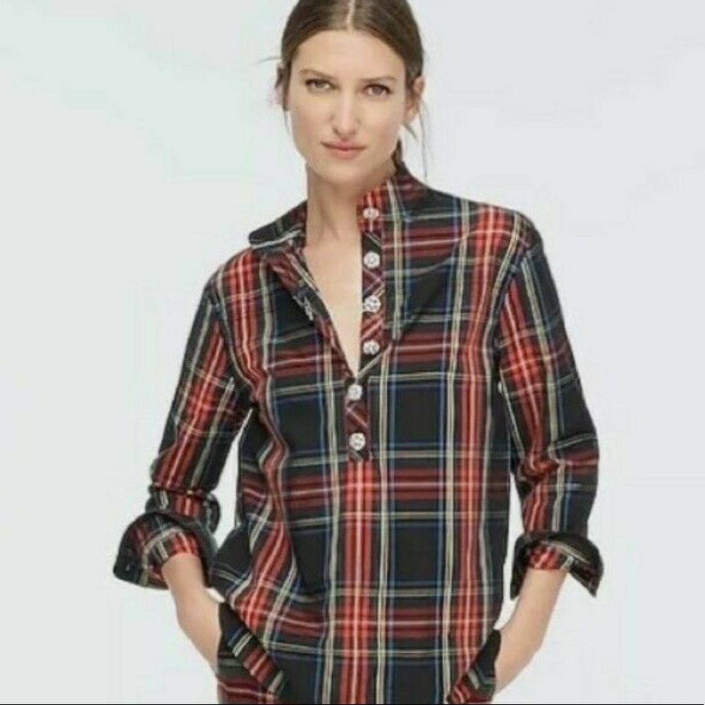 J.Crew Plaid Button-up with Rhinestone Buttons